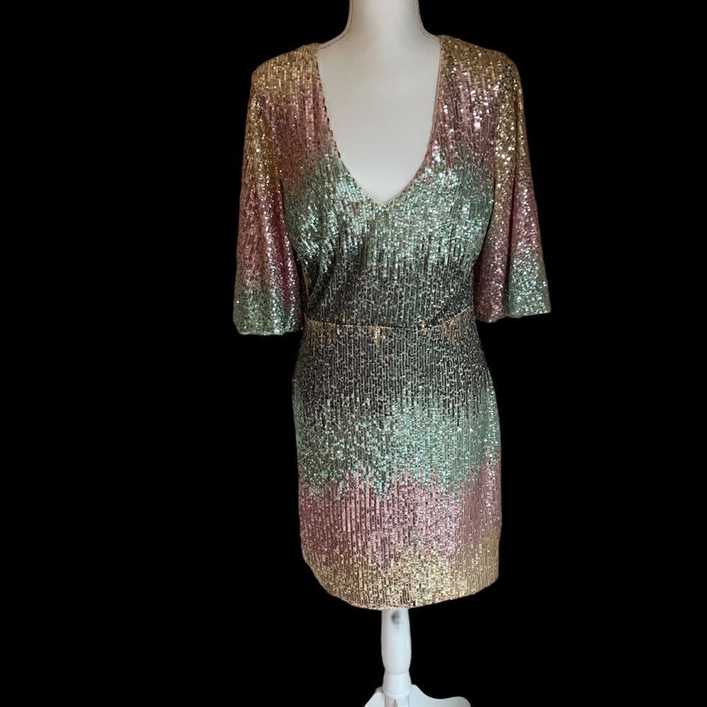 One33 Social Mint Multi Hombre Sequin Dress Size 12 NWT